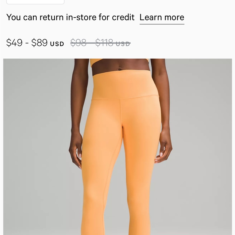 Lululemon mango dream align sports bra and leggings size 2